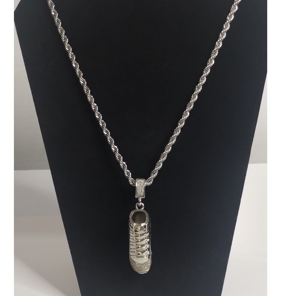Silver Tone Sneaker Pendant‎ Necklace Mens Twisted Rope Chain Hip Hop Streetwear